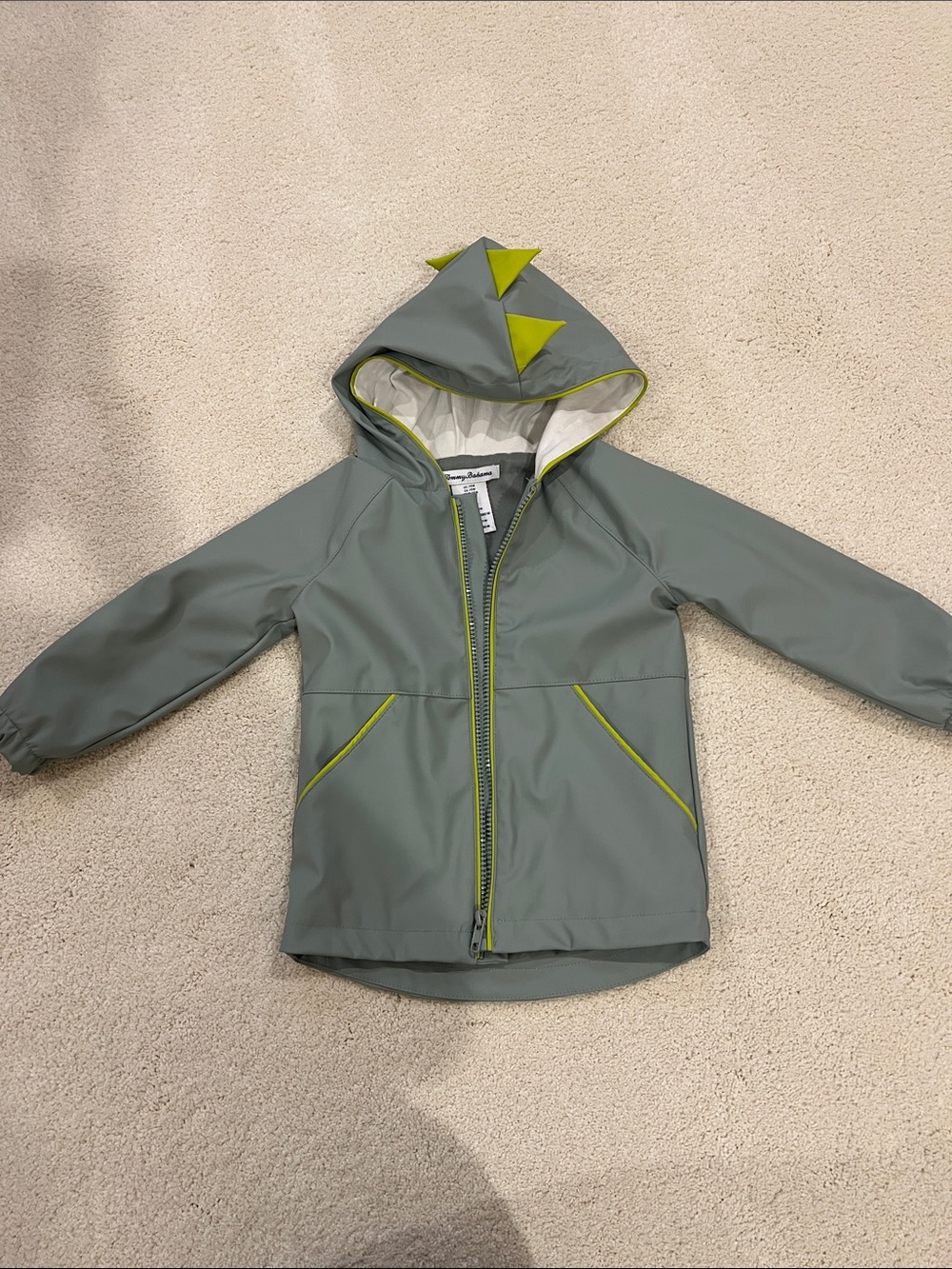 Baby Tommy Bahamas dinosaur Hooded Rain Jacket with Lime Trim